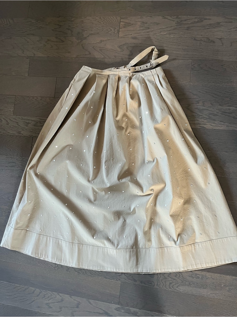 Maje Beige A-Line Midi Skirt with Subtle White Dot Embellishments